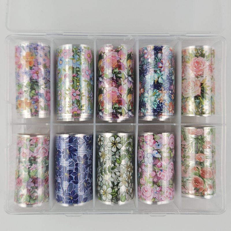 10x Nailart Transfer Folie in Box #Flowers